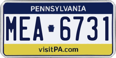 PA license plate MEA6731