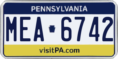 PA license plate MEA6742