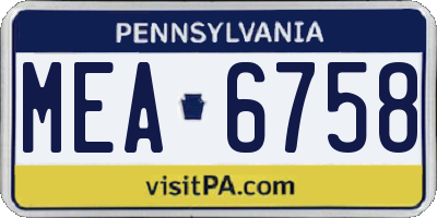 PA license plate MEA6758