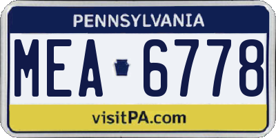 PA license plate MEA6778
