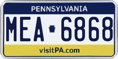 PA license plate MEA6868
