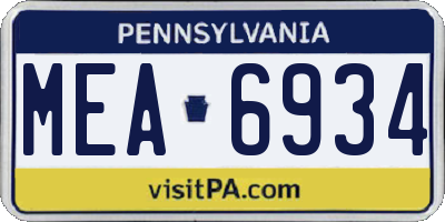 PA license plate MEA6934