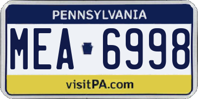 PA license plate MEA6998