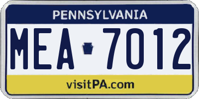 PA license plate MEA7012
