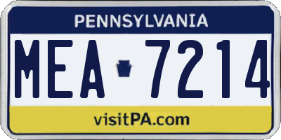 PA license plate MEA7214