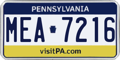 PA license plate MEA7216