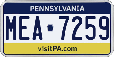 PA license plate MEA7259