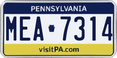 PA license plate MEA7314