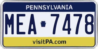 PA license plate MEA7478