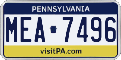 PA license plate MEA7496