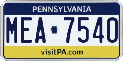 PA license plate MEA7540