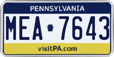 PA license plate MEA7643