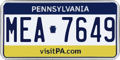 PA license plate MEA7649