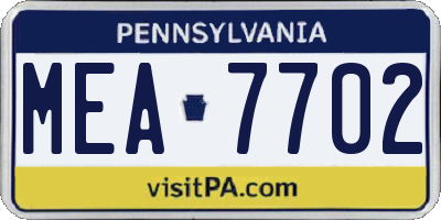 PA license plate MEA7702