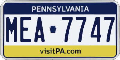 PA license plate MEA7747