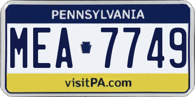 PA license plate MEA7749