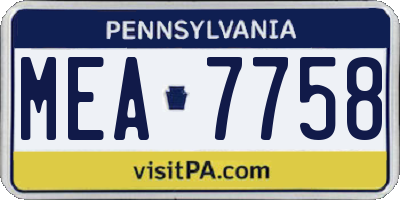 PA license plate MEA7758