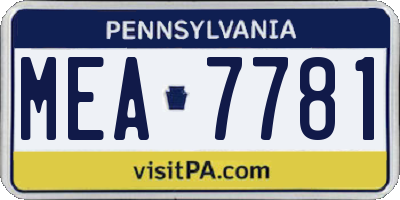 PA license plate MEA7781