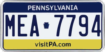 PA license plate MEA7794