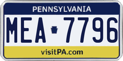 PA license plate MEA7796