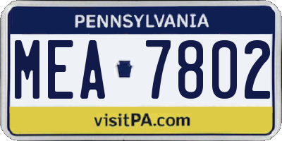 PA license plate MEA7802