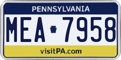 PA license plate MEA7958