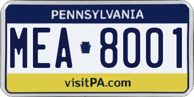 PA license plate MEA8001