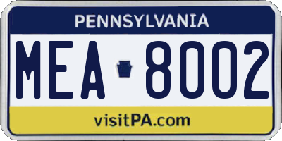 PA license plate MEA8002
