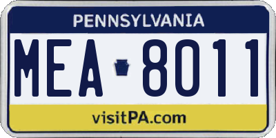 PA license plate MEA8011