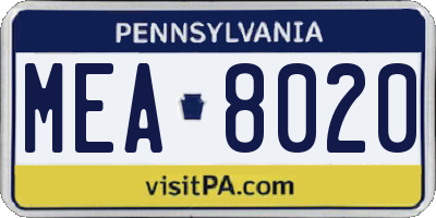 PA license plate MEA8020