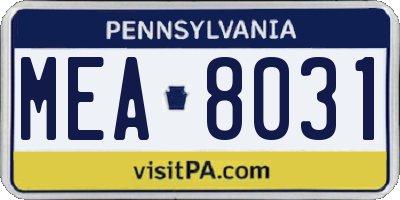 PA license plate MEA8031