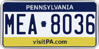 PA license plate MEA8036