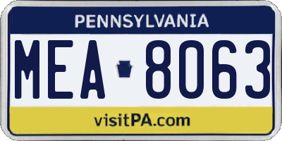 PA license plate MEA8063
