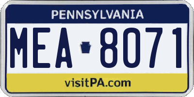 PA license plate MEA8071