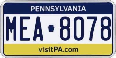 PA license plate MEA8078