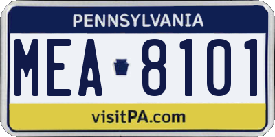 PA license plate MEA8101