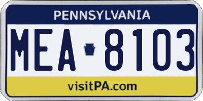 PA license plate MEA8103