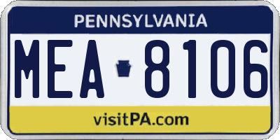 PA license plate MEA8106
