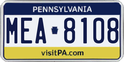 PA license plate MEA8108