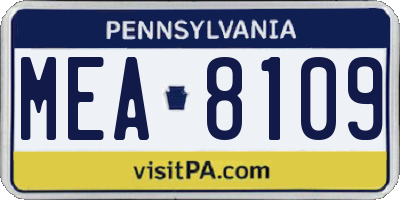 PA license plate MEA8109