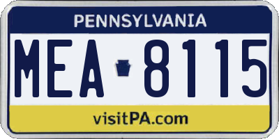 PA license plate MEA8115