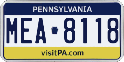 PA license plate MEA8118