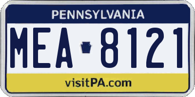 PA license plate MEA8121