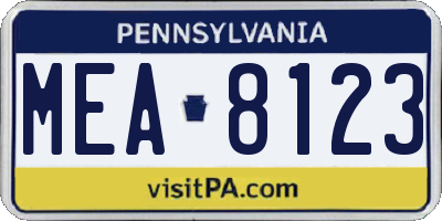 PA license plate MEA8123