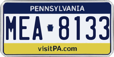 PA license plate MEA8133