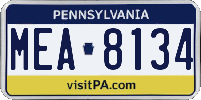 PA license plate MEA8134