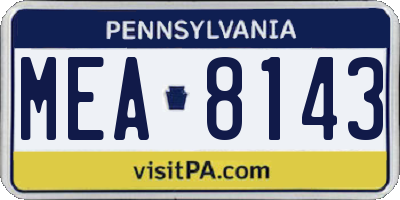 PA license plate MEA8143