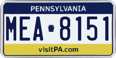 PA license plate MEA8151