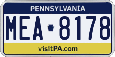 PA license plate MEA8178