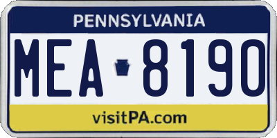 PA license plate MEA8190